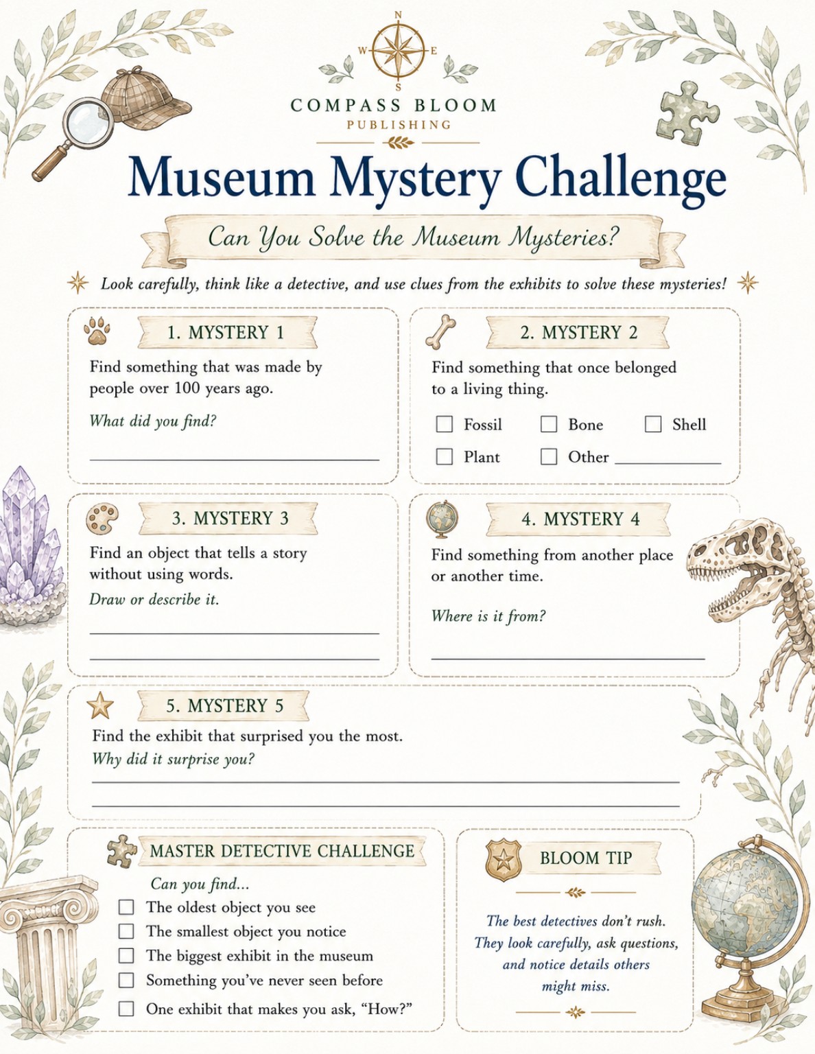 Museum Mystery Challenge page from the Museum Adventure Journal