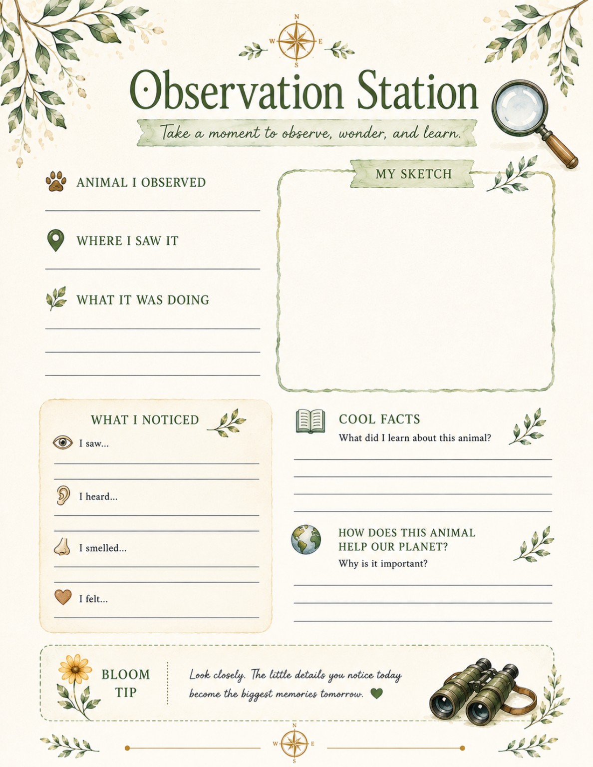 Observation Station page from the Zoo Adventure Journal